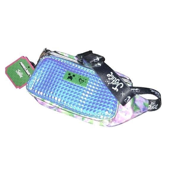 Justice Minecraft Iridescent Pyramid Pixel Printed Sling Bag - Picture 7 of 10